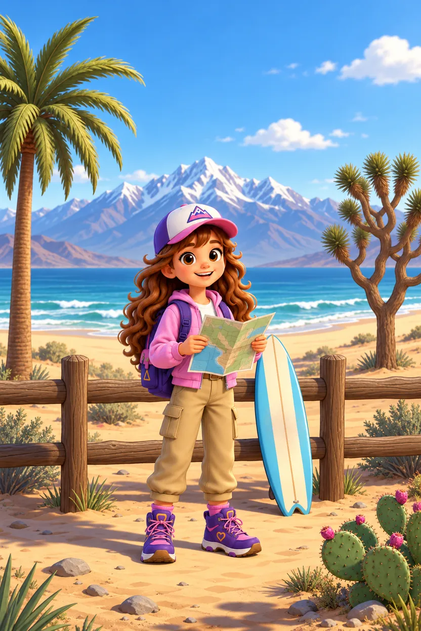 Bella holding a map on a California beach