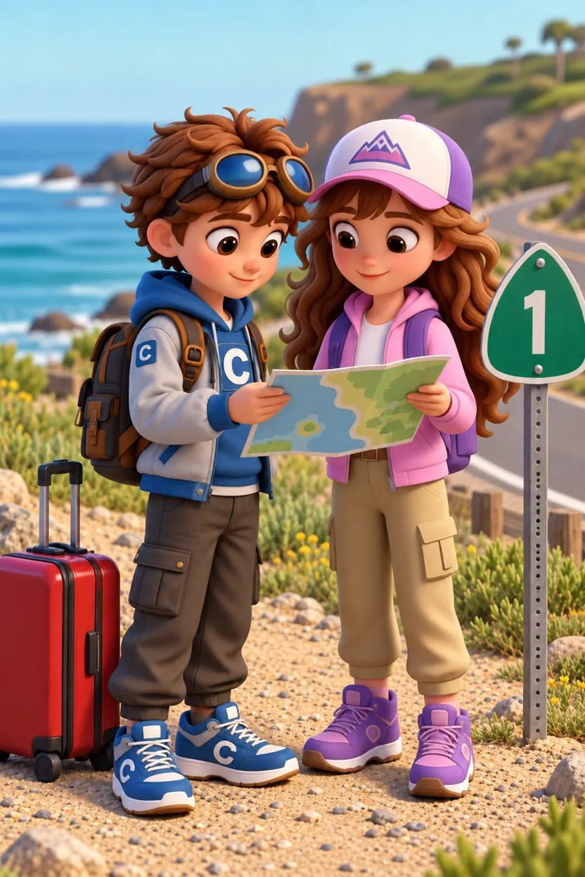 Cio and Bella reading a map together
